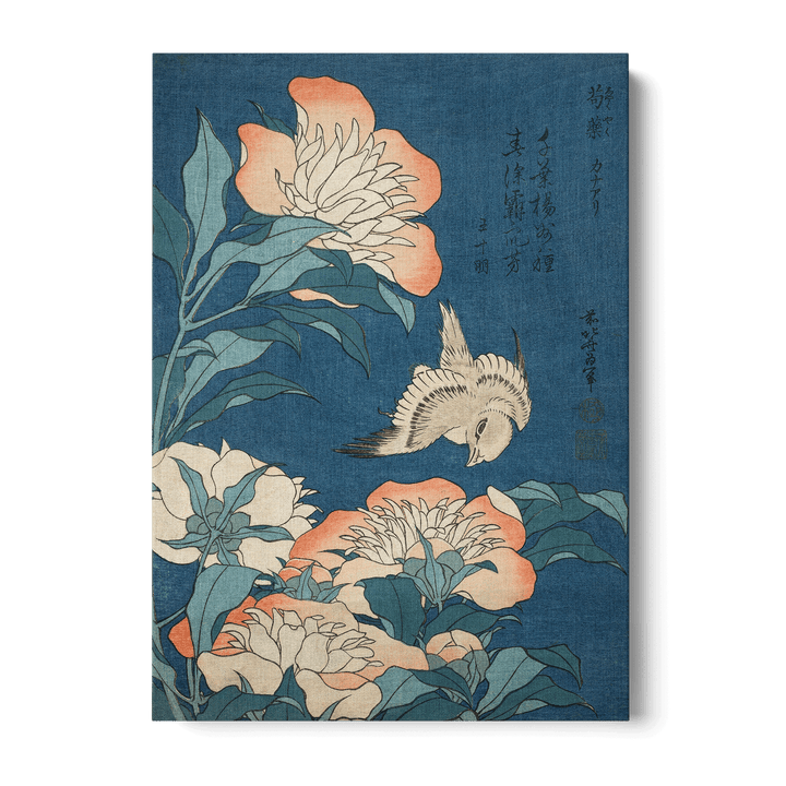 Hokusai - Peonies And Canary Canvas