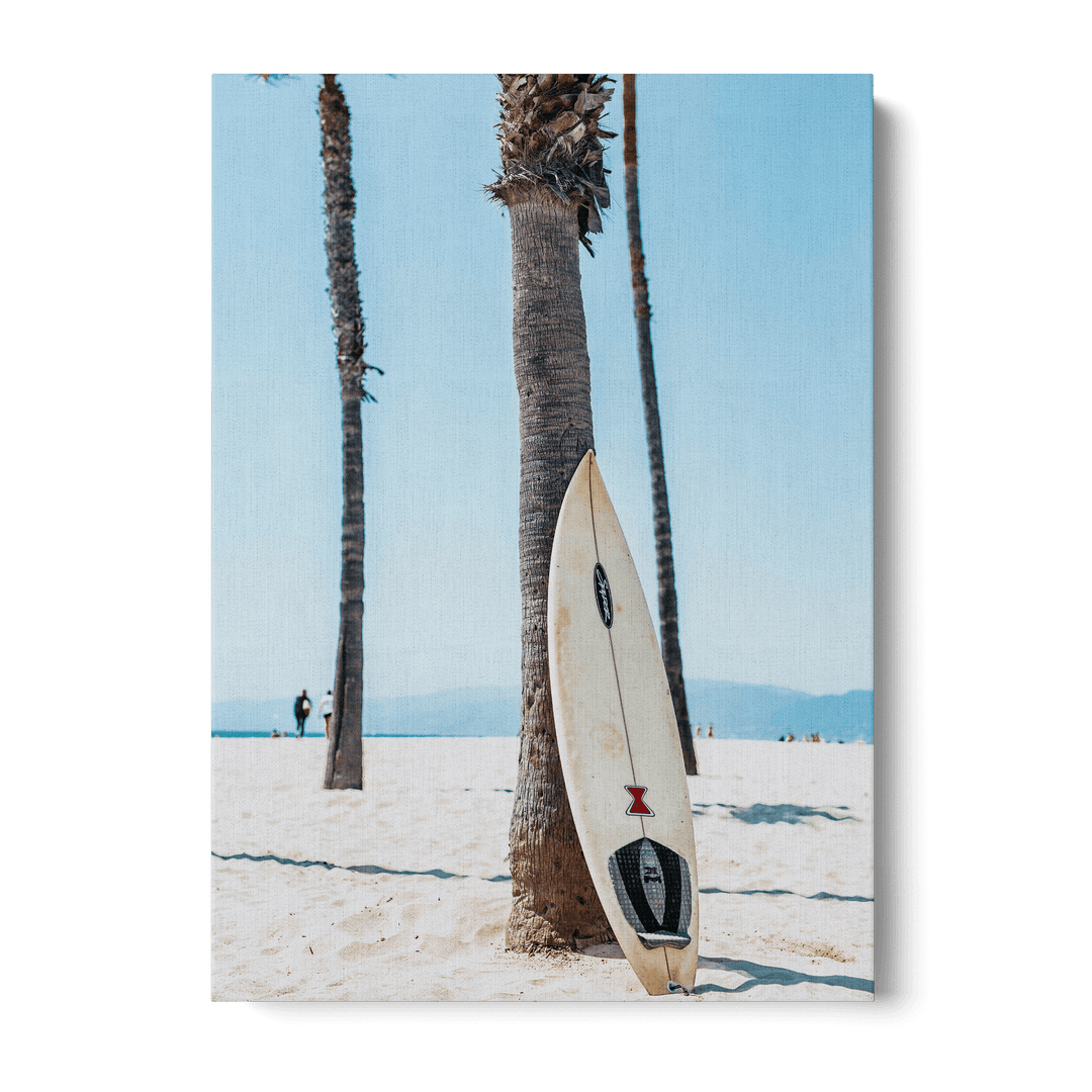 Surfboard By A Palm Tree Canvas