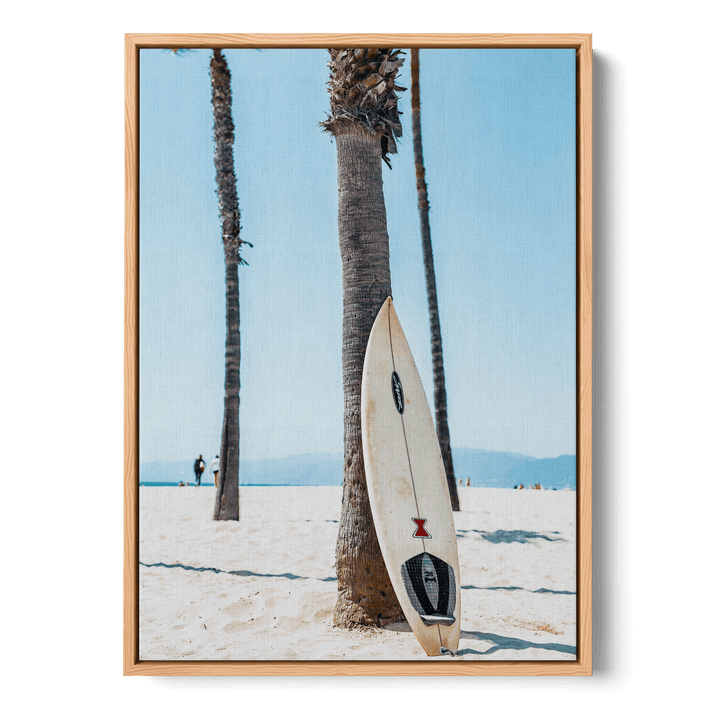 Surfboard By A Palm Tree Canvas