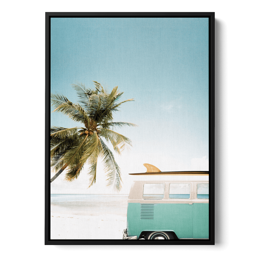Van And Palm Tree On The Beach Canvas