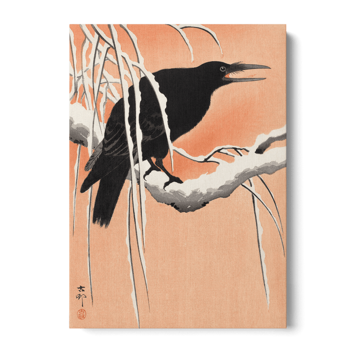 Crow On Snowy Branch Canvas