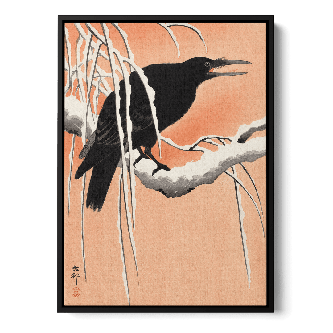 Crow On Snowy Branch Canvas