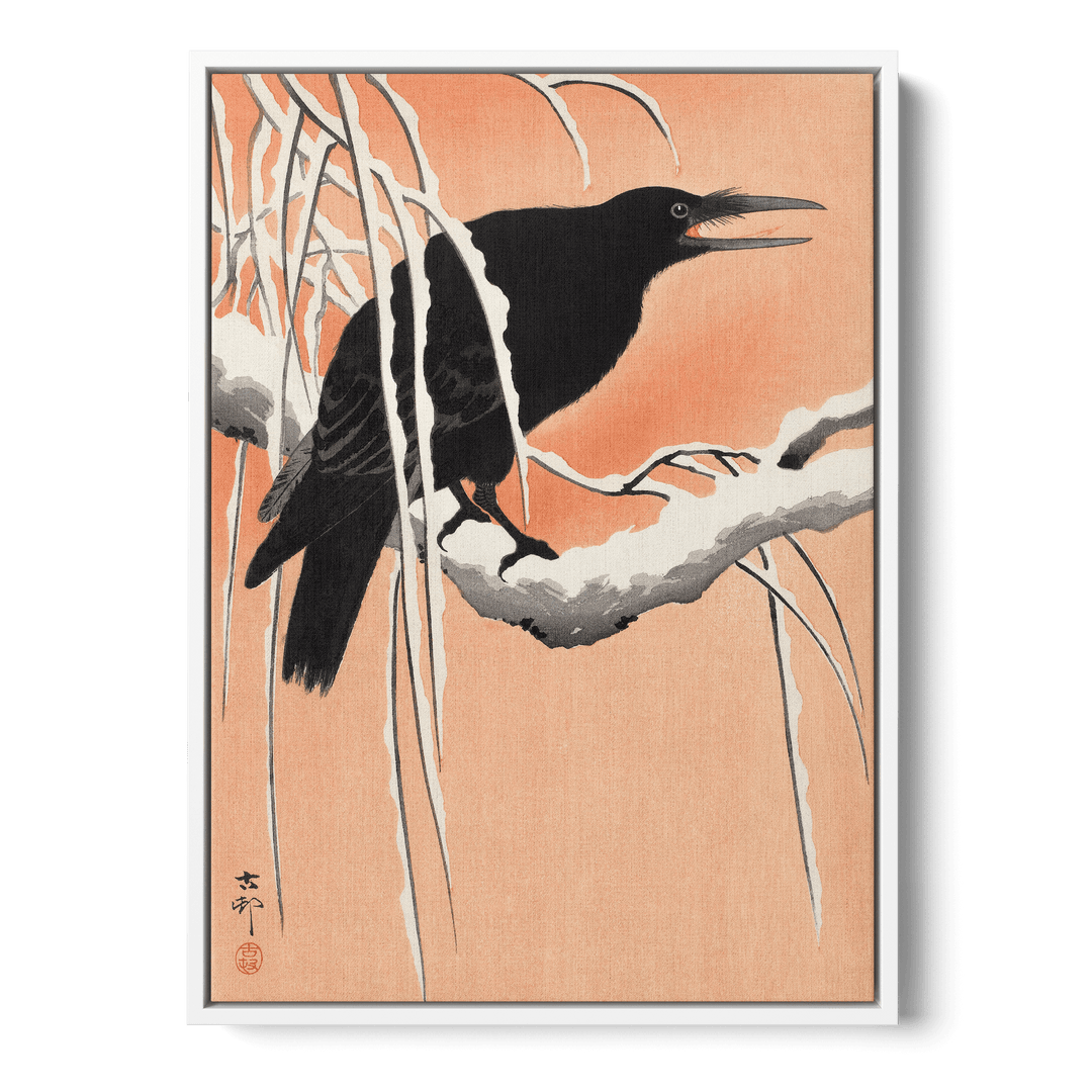 Crow On Snowy Branch Canvas