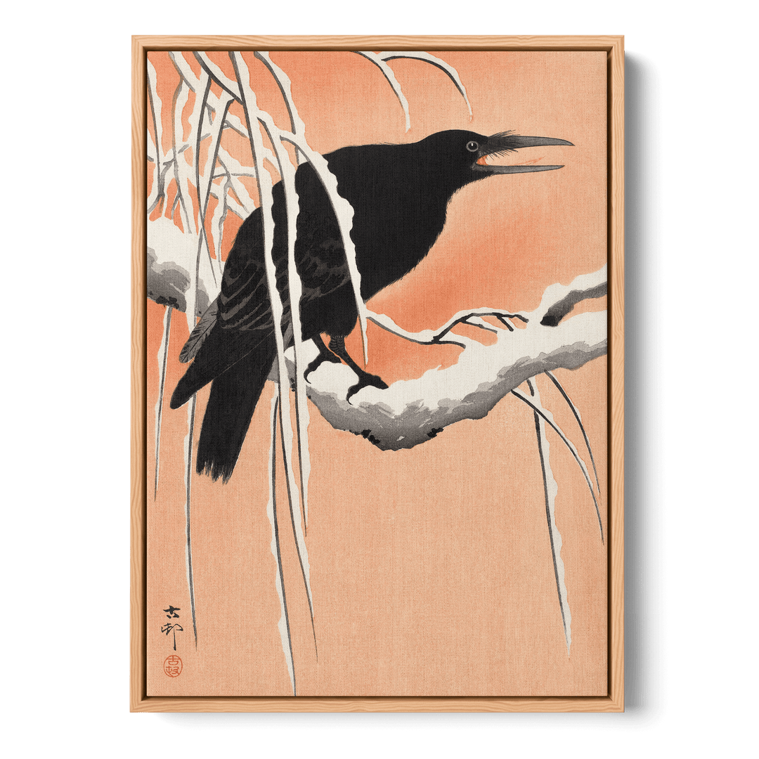 Crow On Snowy Branch Canvas
