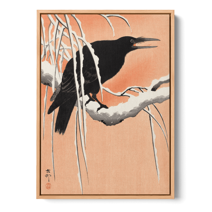 Crow On Snowy Branch Canvas