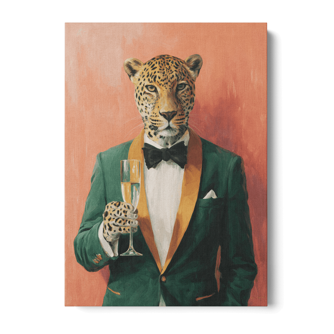 Leopard In Green Tuxedo Canvas