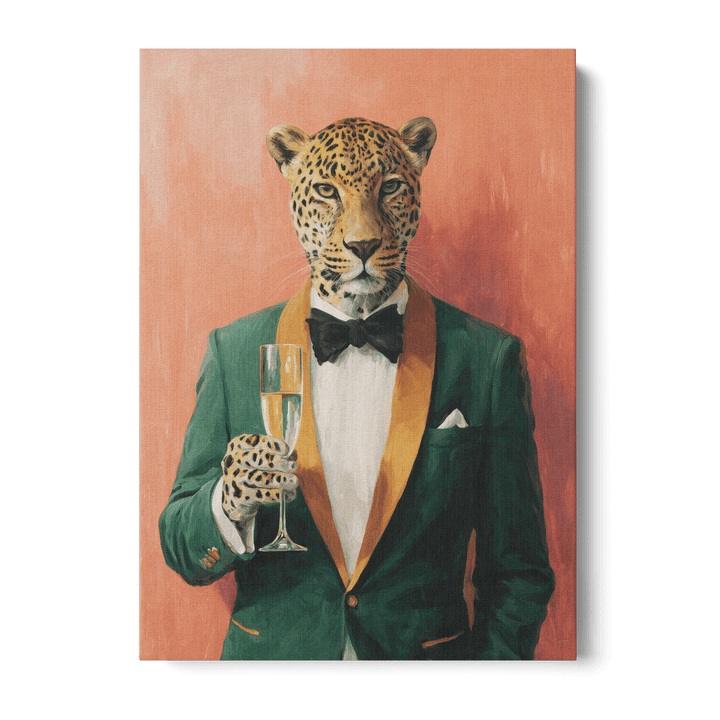 Leopard In Green Tuxedo Canvas