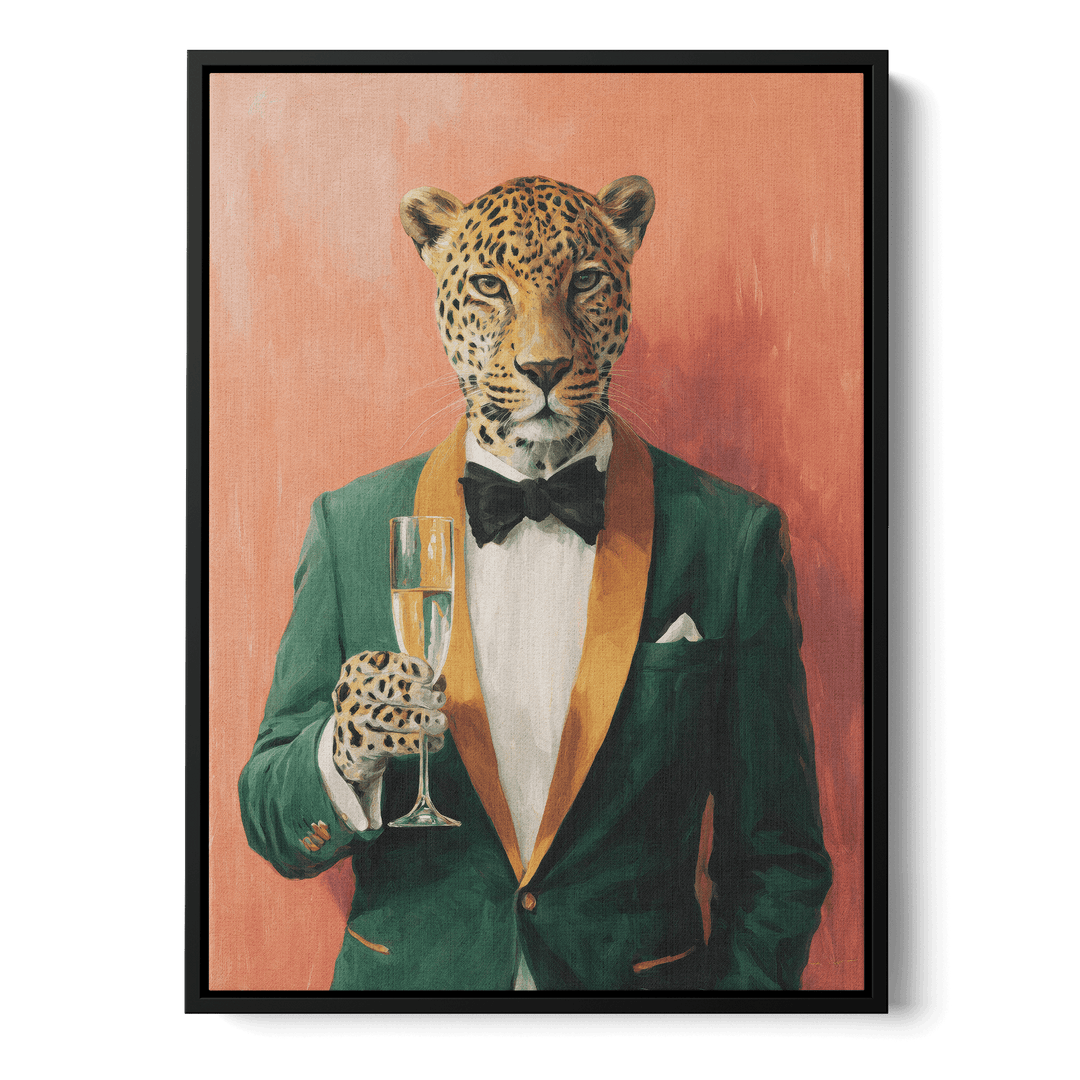 Leopard In Green Tuxedo Canvas