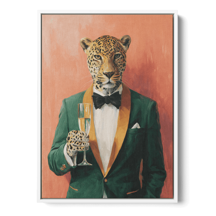 Leopard In Green Tuxedo Canvas