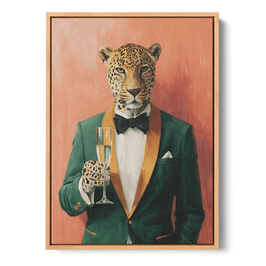 Leopard In Green Tuxedo Canvas