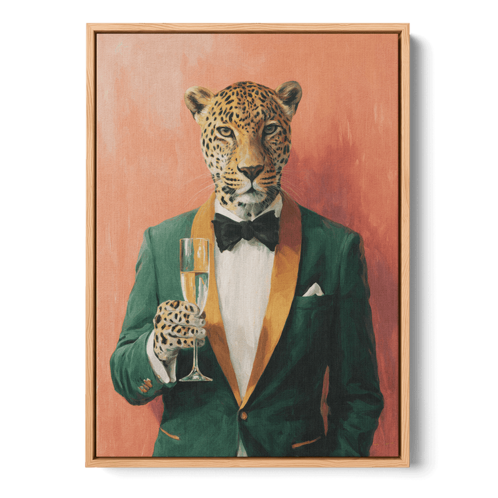 Leopard In Green Tuxedo Canvas