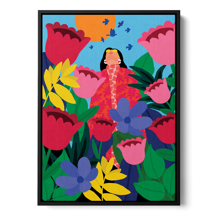 Woman In Flower Garden Canvas