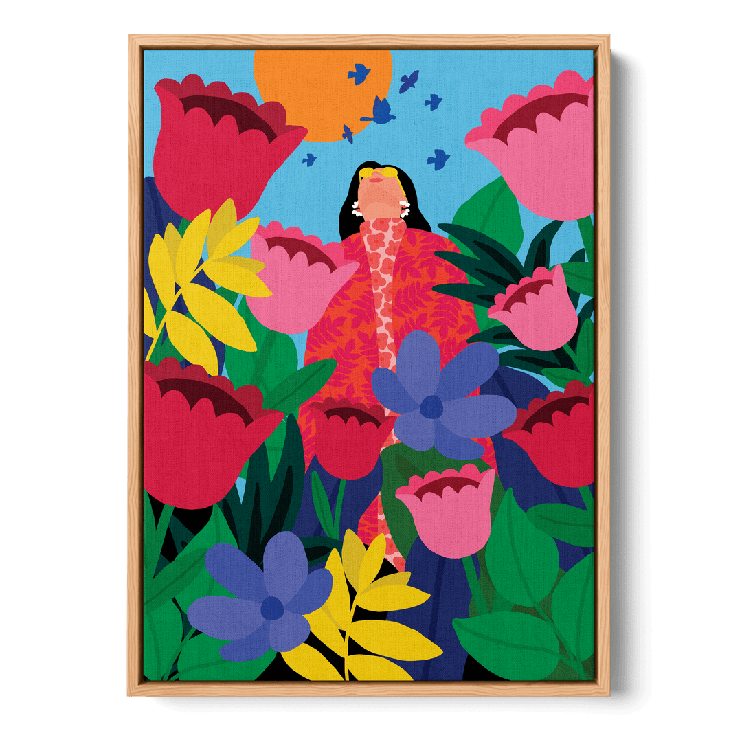 Woman In Flower Garden Canvas