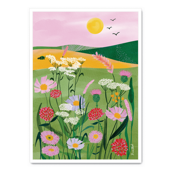 Flied Flowers With Pink Sky
